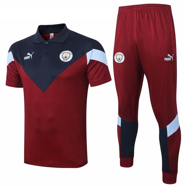 maglia polo e pantaloni manchester city rosso-blu 2020