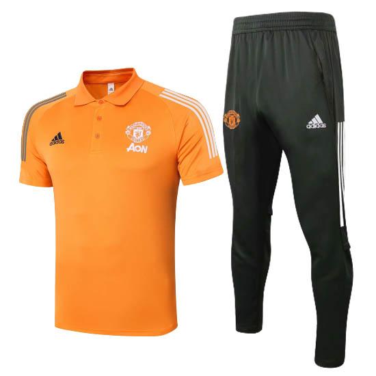 maglia polo e pantaloni manchester united arancia 2020-21